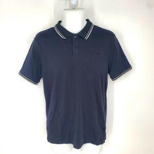 Ben Sherman Stripe Tipped Polo Shirt Men's Large Navy Blazer Classic Relaxed Fit